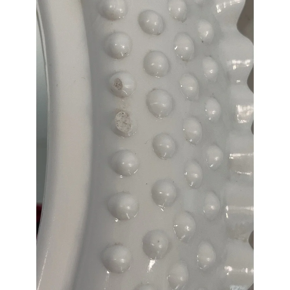 Vintage White Hobnail Milk Glass Style Oval Wall Mirror Ruffled Edge 18.5x14.5